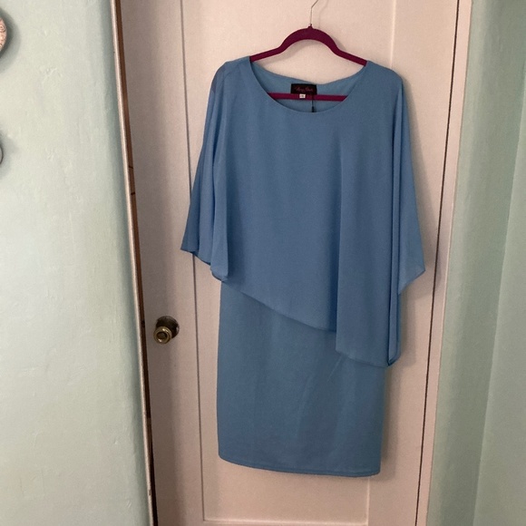 Elegant Light Blue Asymmetrical Overlay Dress – Size 2XL - Picture 1 of 5